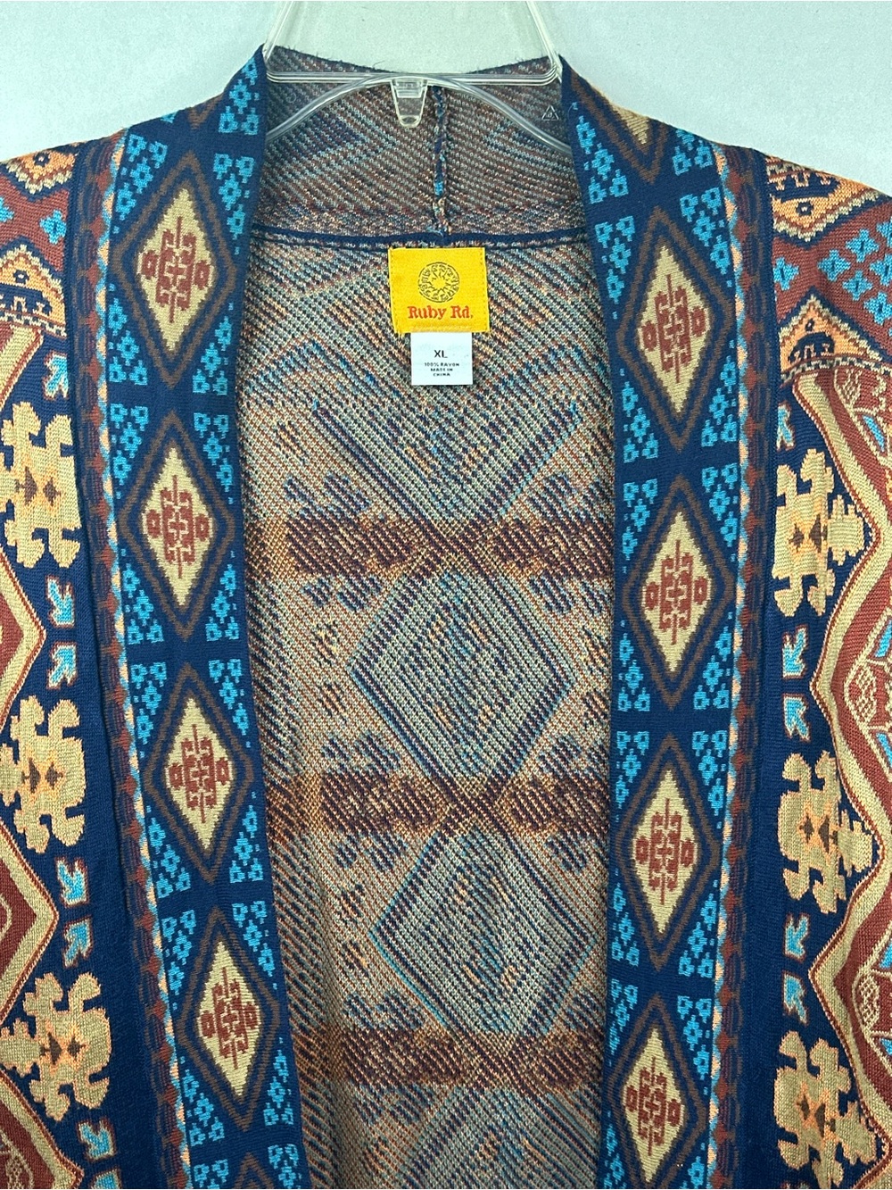 Ruby Rd. Multicolor Boho Open-Front Fringe Cardigan, size XL - Picture 3 of 6